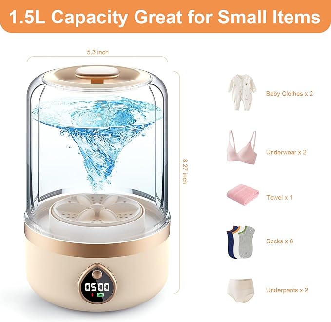 Underwear Washer, Portable Mini Washing Machine, Upgraded Mini Washings Machines, Rechargeable Cordless Washing-Machine, Laundry Cup for Bra, Underwear, Socks (1.5L apricot)