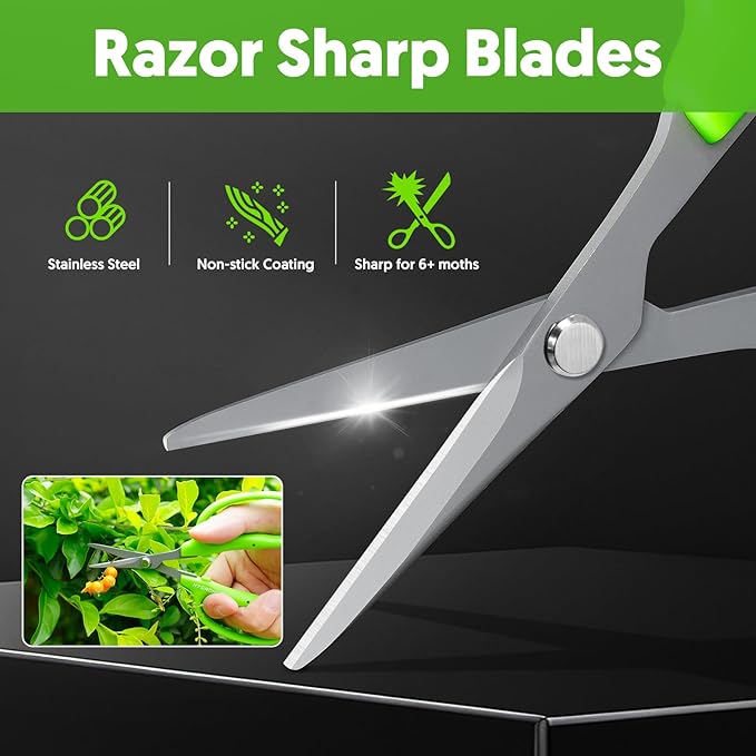 Garden Scissors, 6in Pruning Shears Snips Non-stick Coated Sharp Steel Blades - Gardening Tools Garden Shears for Plants Herb Flowers in Grow Tent and Hydroponics, Curved Blade