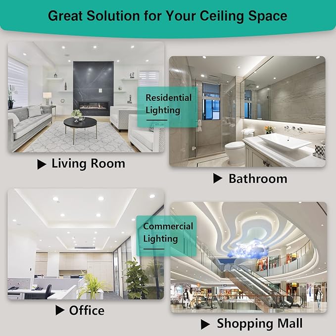 HiBay 12 Pack Canless LED Recessed Ceiling Lights 4 Inch, 1200LM 12W=150W, 5000K Daylight Wafer Downlights, Dimmable Ultra-Thin Recessed Lighting Fixtures - ETL and Energy Star Certified