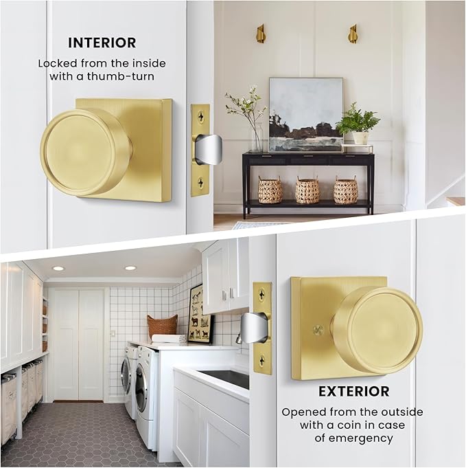 Haidms Gold Passage Door Knobs Interior, Zinc Alloy Brushed Gold Closet Door Knobs, Heavy Duty Round Brushed Brass Doorknobs for Hall Closet,Hallway(3 Pack)