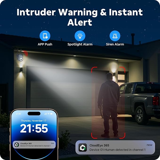 CAMCAMP Wireless Home Security Camera System, Expandable 16CH 4K NVR, 8PC PTZ WiFi Cameras for Home Security, Auto Human Tracking, Two-Way Audio, Smart Night Vision, AC-Powered, CCTV Surveillance Kit