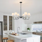 Vintage Chandelier Farmhouse Chandelier for Dining Room - 6 Lights 35.8" Modern Light Fixture, Adjustable Pendant Lighting for Living Room Hallway Bedroom Foyer Black with White Fabric Shade