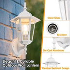 GRUENLICH Outdoor Wall Lantern, Wall Sconce as Porch Lighting Fixture with E26 Medium Base, Aluminum Housing Plus Glass, Water-Proof, Bulb Not Included, White Finish, 1 Pack