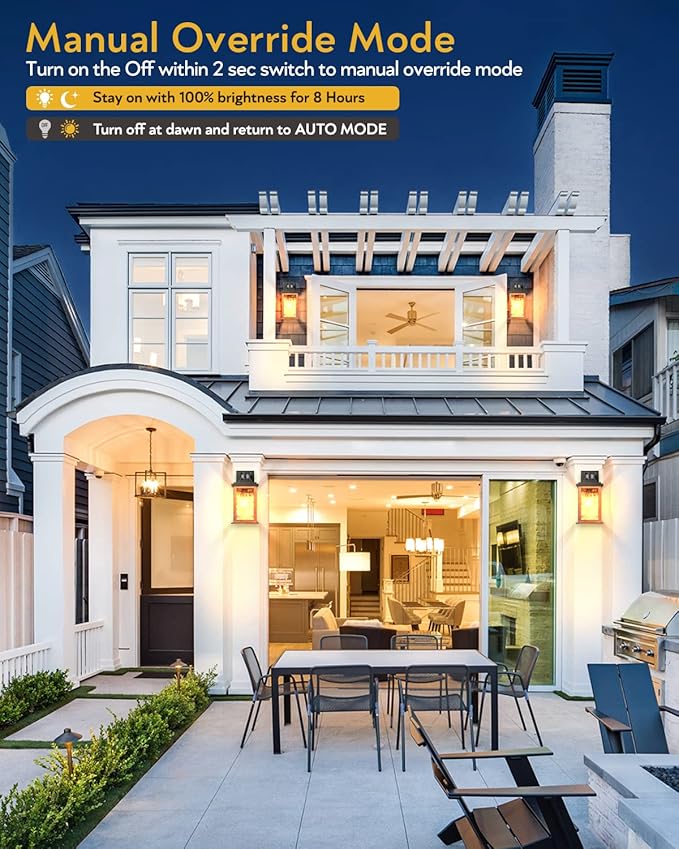 VIANIS 2 Packs Dusk to Dawn Outdoor Lighting for House, Wood Grain Motion Sensor Outdoor Lights Fixture, Garage Light Sconce Wall Mount, Lantern with Waterproof, Anti-Rust 100%, Weather Resistant