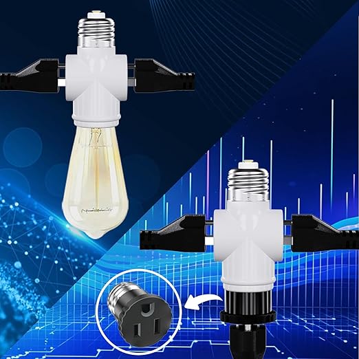 4 Pack, Light Socket to Plug Adapter, Convert E26 Light Socket to 3-Prong Outlet Adapter and Light Bulb Socket (White)