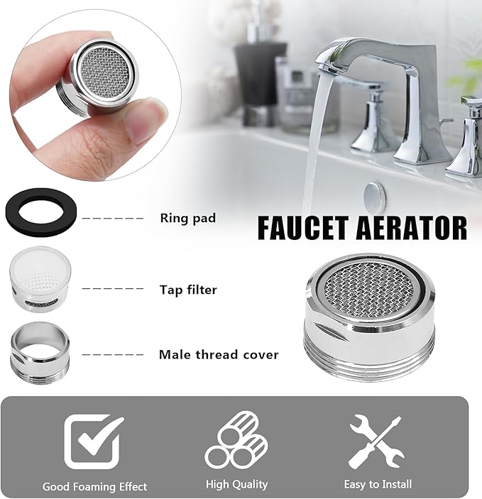 Litoexpe 51/64 Inch Faucet Aerator 4 PCS, Kitchen Sink Aerator Replacement Parts, Sink Faucet Male Thread Faucet Filter with Brass Shell and Gasket for Bathroom