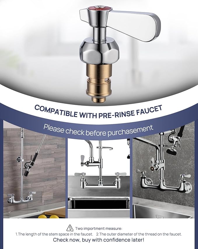 LEAD-FREE Faucet Handle Repalcement Valve Stem Repalcement Assembly, Commercial Faucet Parts for Kitchen Sink Faucet, Brass Constructed with Ceramic Disc, Red for Hot