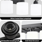 8 Light Black Bathroom Light Fixtures Over Mirror for Big Mirror, Modern Bathroom Lighting with Milky White Frosted Glass Shades,51 inch Lights for Vanity for Mirrors, E26