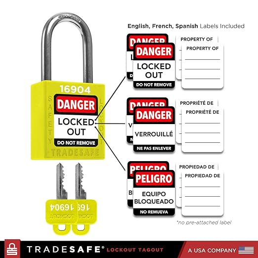 TRADESAFE Lockout Tagout Locks Set - 7 Yellow Loto Locks, Lockout Locks Keyed Different, 2 Keys Per Lock, OSHA Compliant Lock Out Tag Out Padlocks, Safety Padlocks for Electrical Lockout Tag Out Kits