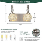 Modern Glass Crystal Vanity Light - Vintage Bathroom Lighting Fixtures Over Mirror, 2 Light Vanity Lights G9 Bulb (11.81 Inch, Nickel)