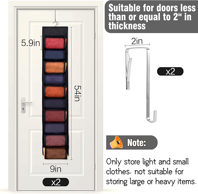 2 Pack Legging Storage Organizer, Hanging Closet Organizer System, Black Clothes Closets Holder with 20 Roll Independent Compartments for Yoga T-Shirts Bras Socks Pants Tank Top Towel