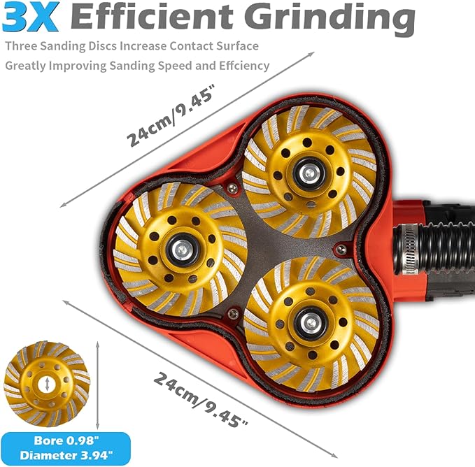 Electric Diamond Polisher Machine+Telescopic Rod 3800W 6 Speed Gears Triple Head Concrete Diamond Grinder for Metal,Stone,Cement Brick Surface Grinding,Epoxy Resin Removal Rock Granite