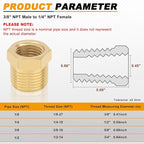 KOOTANS 4pcs Heavy Duty 3/8 NPT Male Thread to 1/4 NPT Female Thread Brass Reducer Hex Bushing Brass Fitting Pipe Hose Tube Adapter Convert