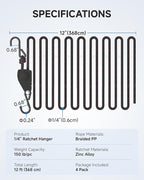 Fondwell 1/4" Rope Tie Downs Ratchet: 4 Pack of Kayak Storage Straps Heavy Duty - Ratcheting Cargo Straps for Various Hanging and Strapping