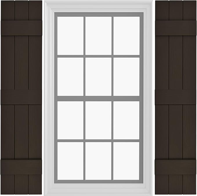 Board & Batten Vinyl Shutters (1 Pair) | 11"x55" (3-Board) - Stone Mason Brown | Exterior Window Shutters | Includes Mounting Hardware | Simple Installation | Made in USA