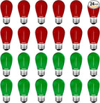 S14 Colored LED String Light Bulbs, 24-Pack 1W Plastic Shatterproof Waterproof Outdoor Indoor Replacement Bulbs for Home Decor, E26 Medium Screw Base, Red and Green Christmas Bulbs