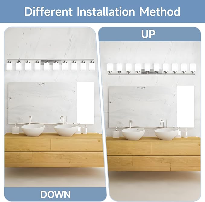 10-Light Bathroom Vanity Light Brushed Nickel,64.5in Vanity Lights with Square Frosted Glass,Modern Bathroom Wall Lights Fixtures Over Mirror,Wall Sconces Lighting for Bedroom Living Room,E26