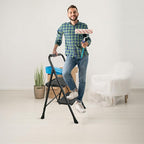 2 Step Ladder, Protable Steel Folding Stool with Wide Anti-Slip Pedal, 500lbs Sturdy Steel Ladder, Black