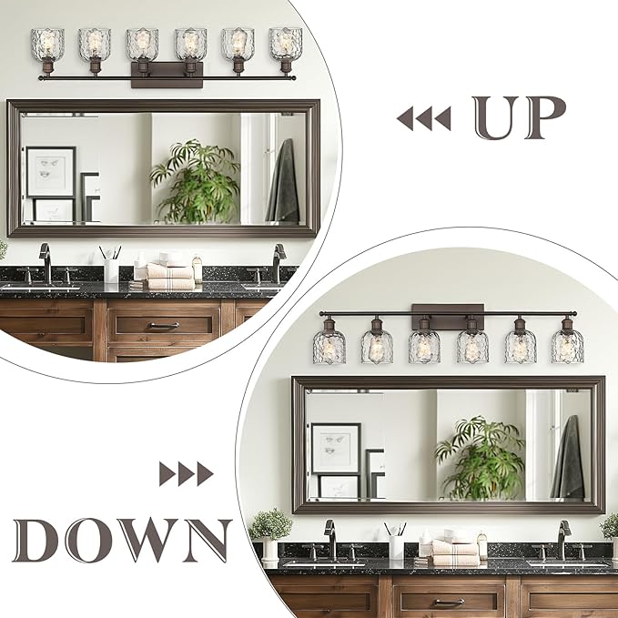zeyu 6-Light Modern Vanity Light, 42'' Bathroom Lighting Fixtures Over Mirror, Oil Rubbed Bronze Finish with Clear Hammered Glass, ZJF63B-6W ORB