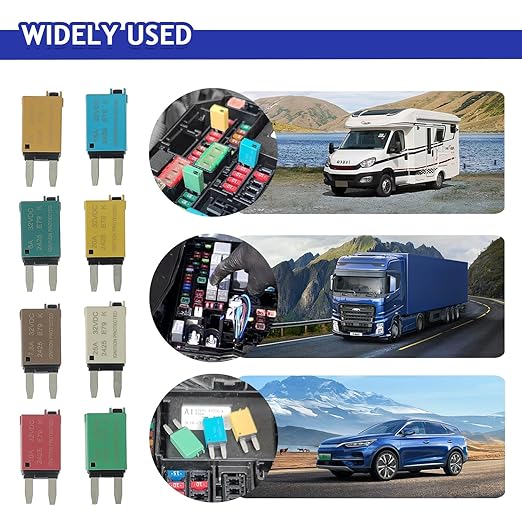 BOJACK ATM Manual Resettable Fuse Low Profile Mini Blade Fuses 5A 6A 7.5A 10A 15A 20A 25A 30A Amp Automotive Circuit Breaker Fuses DC 12V 28 Volts Boat Marine RV Car Truck (8 pcs Mixed