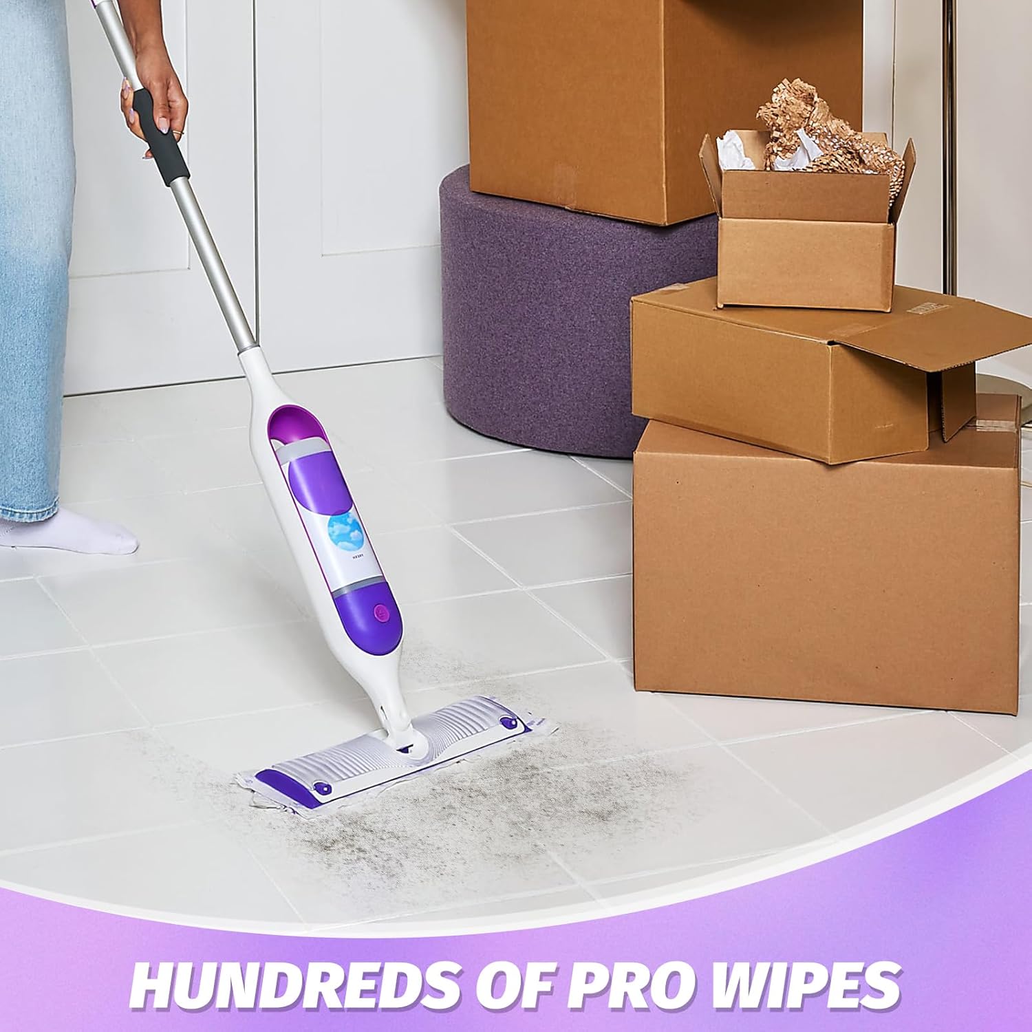 Disposable Power Mop Pads Refills for Swiffer PowerMop，Multi-Surface Mopping Pad Refills for Floor Cleaning (White & Purple, 20 Pack)