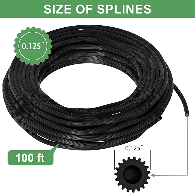 Window Screen Repair Kit, Screen Door Repair Kit, 0.125"X100' Screen Spline for Window Screen, 5 in 1 Screen Replacement Kit, Screen Roller Tool Round Retainer Spline Removal Hook Ruler Cutter