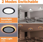 12 Pack Black 8 Inch 5CCT LED Recessed Ceiling Light with Night Light, Dimmable Canless Wafer Downlight, 2700K/3000K/3500K/4000K/5000K Selectable, Ultra-Thin, 15W, ETL