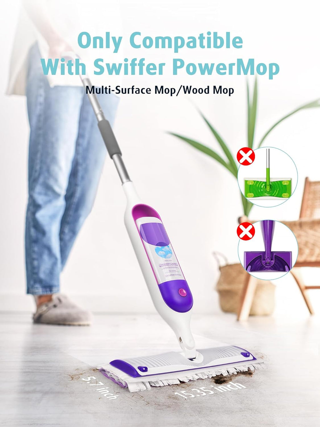 AIR U+ 48 Pack Disposable Power Mop Pads Refills for Swiffer Power Mop, Unscented 14-Layer Thickened Multi-Surface Replacement Mopping Refills Pads for Floor Surface Cleaning