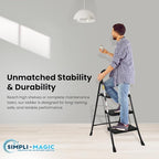 SIMPLI-MAGIC 3-Step Ladder, 800 LBS Capacity Folding Step Stool – Anti-Slip Wide Steps & Handgrip – ANSI Certified Lightweight & Durable Steel Stepping Stool for Kitchen, Home, Office & Garage