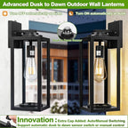 Dusk to Dawn Outdoor Wall Light Fixtures - 2 Packs Exterior Waterproof Outdoor Lighting, Modern Porch Sconces Wall Mounted Lighting, Industrial Anti-rust Matte Black Outside Lantern for Front Door