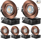 Bronze 4 Inch Led Recessed Lights 6 Pack, Eyeball Gimbal Soffit Lights with Junction Box,5CCT Selectable,9W 750LM