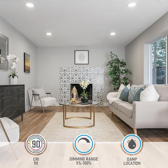 TORCHSTAR 6 Inch Slim LED Recessed Lighting with Junction Box, CRI90 Aluminum Dimmable 12W Ultra-Thin Recessed Light, 5000K Daylight, 1100LM Basic Series LED Downlight, ETL & ES & FCC, Pack of 6