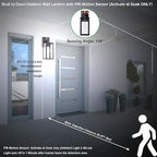 GRUENLICH Dusk to Dawn Large Outdoor Wall Lantern, PIR Motion Sensor Wall Sconce, E26 Base Max 60W, Metal Housing Plus Glass, Oil Rubbed Bronze Finish, Bulb Not Included, 1-Pack