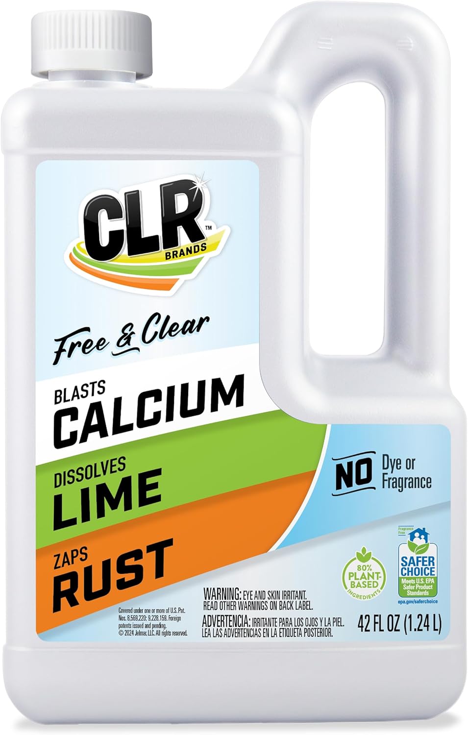 CLR Brands® Calcium, Lime & Rust Remover Free & Clear, No Dyes or Fragrances, Gentle Lime and Bathroom Descaler, Removes Hard Water Stains and Rust Deposits, 42 Oz Bottle (Pack of 1)