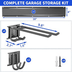 Garage Wall Organizer Wall Mount, 48inch Heavy Duty Garden Tool organizer Storage System, Easy Install With 6 Adjustable Hooks, For Garage, Basement, Shed, Workshop(Black)