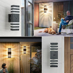 Motion Sensor Outdoor Wall Light Fixture Up Down Porch Lights Modern Dusk to Dawn Exterior Sconce Wall Mount Outside Coach Lantern for House Front Door Garage (Include 2 Free Dimmable Bulbs)