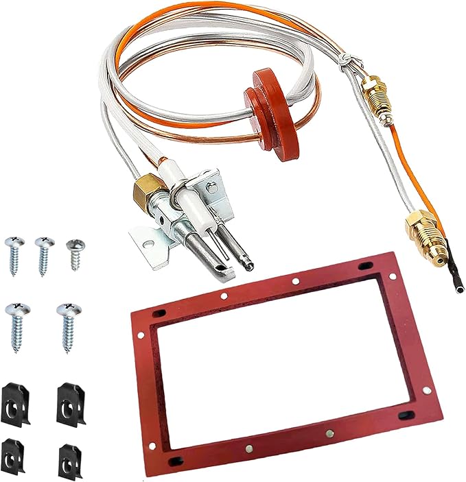 SP20075, SP20305A Pilot and Igniter Assembly Replacement Kit Compatible with GE, Richmond, Rud, Rheem Natural Gas Water Heater Parts, Includes Pilot Assembly, Burner Door Gasket, Screws, Clips