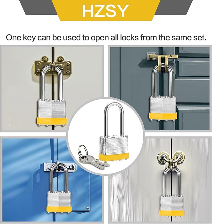 Padlocks Keyed Alike, Pack of 2, Laminated Steel Keyed Lock (1-9/16", 40mm), Padlocks with Same Key, Long Shackle, for Toolbox, Locker & StorageUnit or More