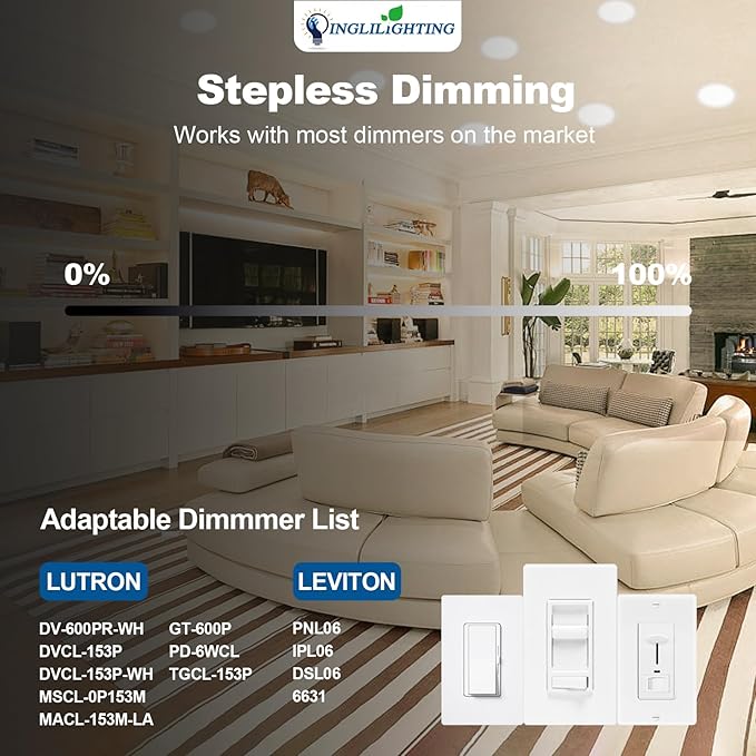 DLLT LED Recessed Ceiling Light: 6 Pack 8 Inch Slim Recessed Lighting for Kitchen - 5CCT Dimmable Canless Wafer Downlight for Living Room - 1800LM Brightness 18W LED Can Lights for Bedroom ETL FCC