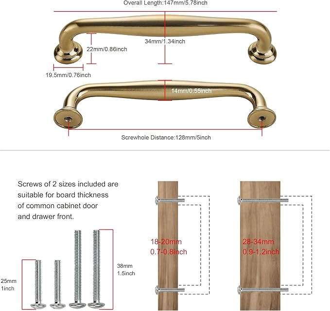 SAILING 10 Pack Cabinet Handles-5"/128mm Screw Spacing Champagne Bronze Furniture Hardware Handles for Kitchen Cabinets Bedroom Dresser Wardrobe Cabinet Pulls