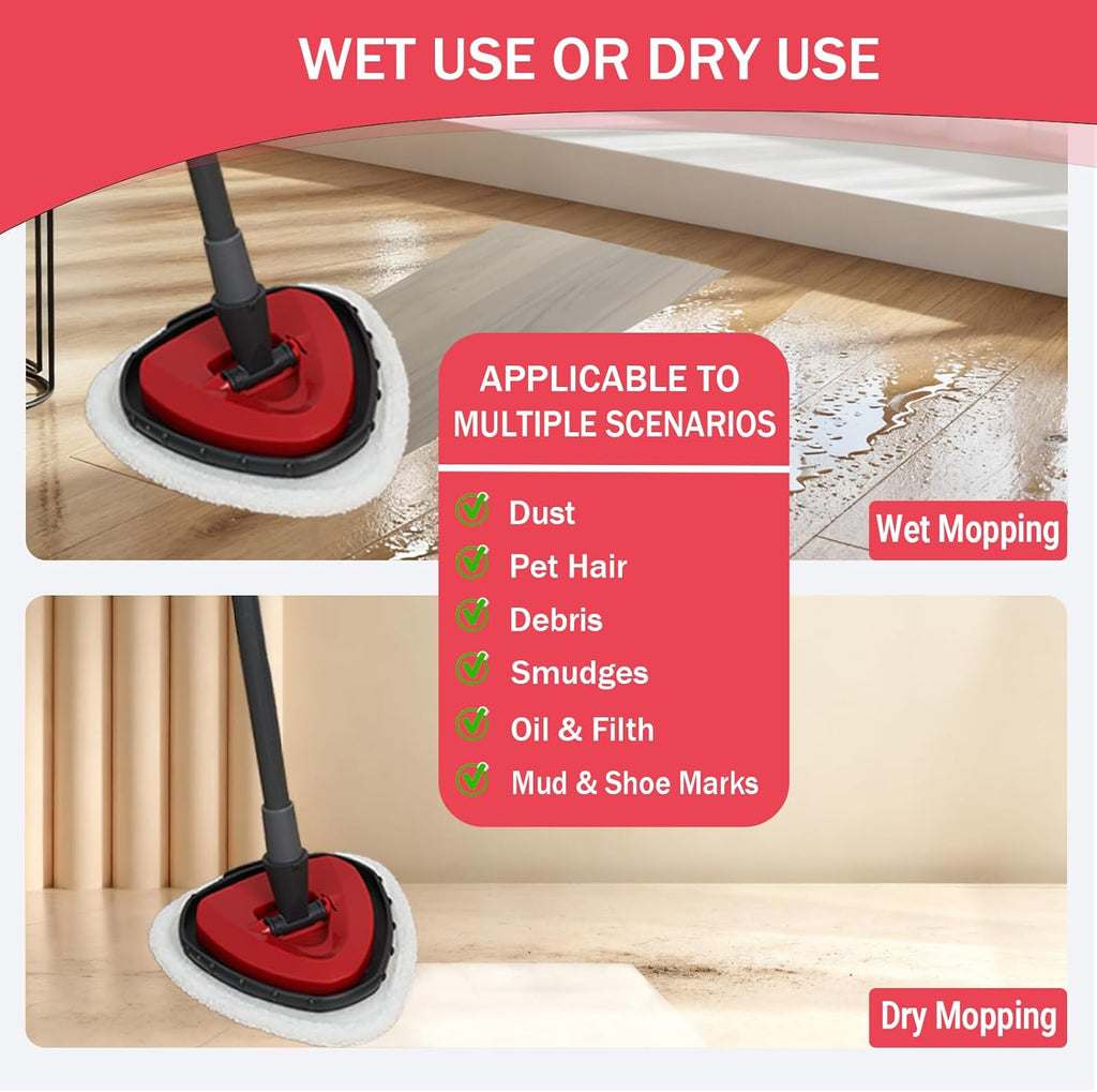 Triangule Flat Mop Replacement Pads, Spin Mop Pad Replacement, 10 Pack Mop Refill Pads, 1 Mop Base and 1 Scraper for Cleaning Floor, Wall, Ceiling, Easy to Replace