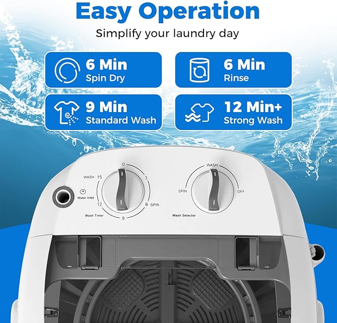 COSTWAY Mini Portable Washing Machine, 5.5 lbs Capacity, Compact Laundry Washer with Spin Tub & Drain Hose, Perfect for Apartment Dorms RV Home (Grey)