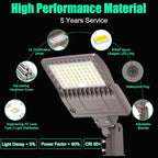 BBESTLED 480 Volt LED Parking Lot Light 240W LED Shoebox Parking Pole Lights with Slip Fitter, 33600LM 5000K IP65 DLC Listed Stadium Flood Light for Street Industries Roadways (277-480VAC Input)