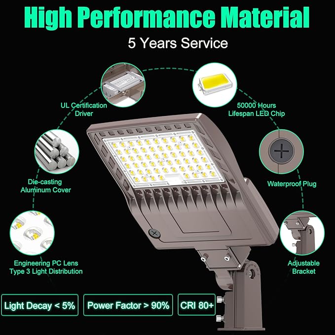 BBESTLED 480 Volt LED Parking Lot Light 240W LED Shoebox Parking Pole Lights with Slip Fitter, 33600LM 5000K IP65 DLC Listed Stadium Flood Light for Street Industries Roadways (277-480VAC Input)