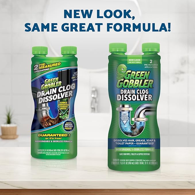 Green Gobbler Liquid Hair Drain Clog Remover, For Toilets, Sinks, Tubs - Septic Safe, 2 Pack + 5 Hair Snake Tools