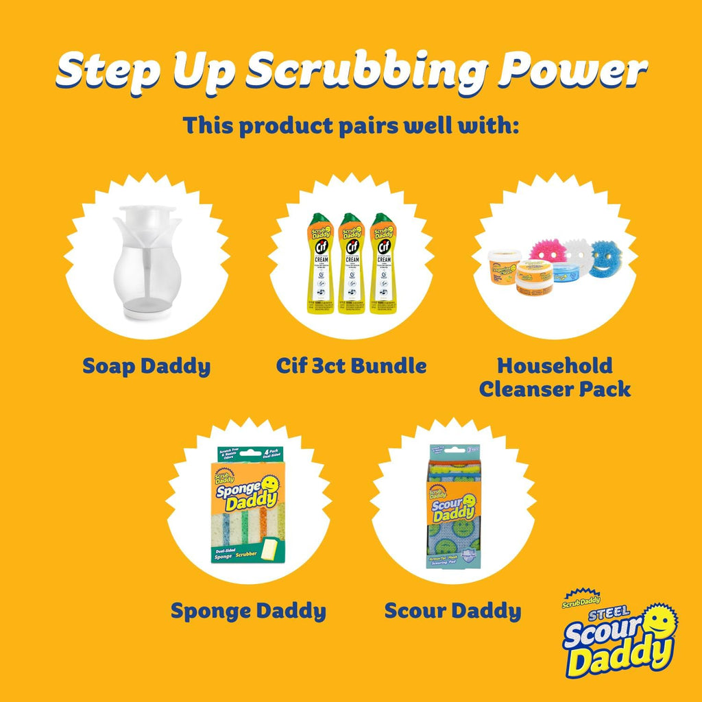 Scrub Daddy Steel Scouring Pad Scrub Sponges - Stainless Steel Scour Daddy - Stainless Steel Fibers Do What Scrubbing Sponges Can't - Durable, Shred-Resistant Scrubbing Pads - 2 Count (6 Pack)