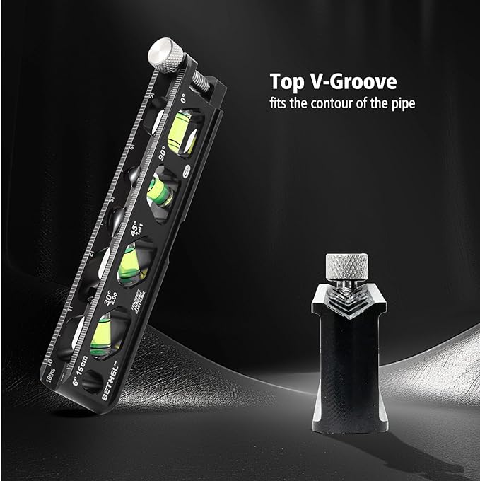 BETHEL 6 Inch Magnetic Torpedo Level with 4 Bubble Vials, V-Groove & Magnetic Rails, Black Aluminum Alloy Construction