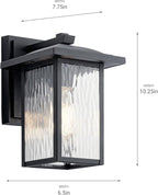 Kichler Capanna 10.25" Outdoor Wall Light in Black, 1-Light Exterior Wall Sconce Porch Light with Clear Water Glass, (10.25" H x 6.5" W), 49924BKT