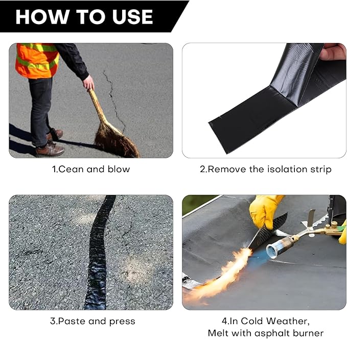 Boshen 2 Rolls 1.57in x 33 FT Asphalt Crack Tape Self-Adhesive Asphalt Crack Filler Asphalt Joint Repair for Driveway Parking Lot Roof Asphalt Cement Road(3mm Thick), No Torch Required