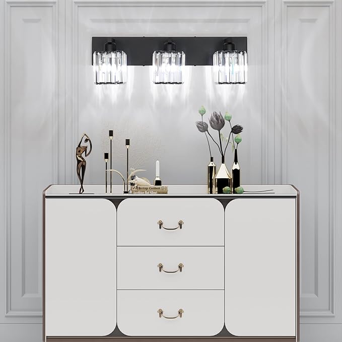 Aipsun Black Vanity Light Bathroom Lighting Fixtures 3 Light Crystal Modern Bathroom Vanity Light (Exclude Bulb)